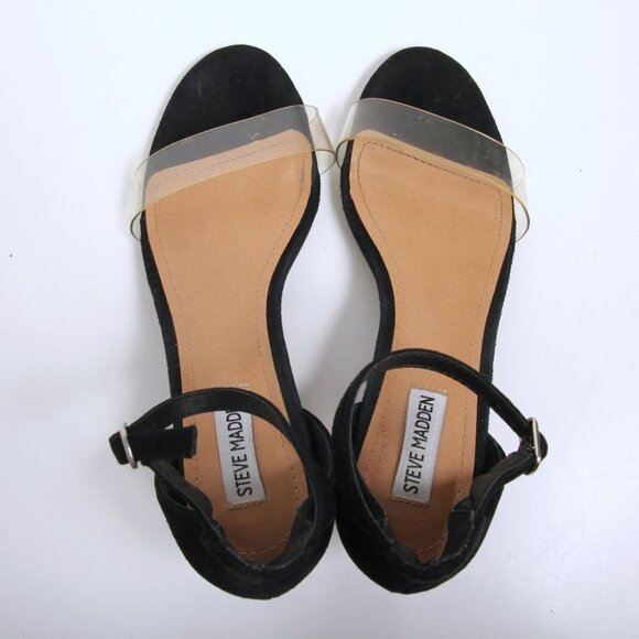 Steve Madden Inspired Leather Ankle Strap Clear Heel Sandal Black Women Size 8.5 - Picture 10 of 12